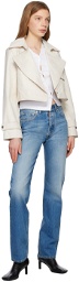 Helmut Lang Off-White Cropped Trench Leather Jacket