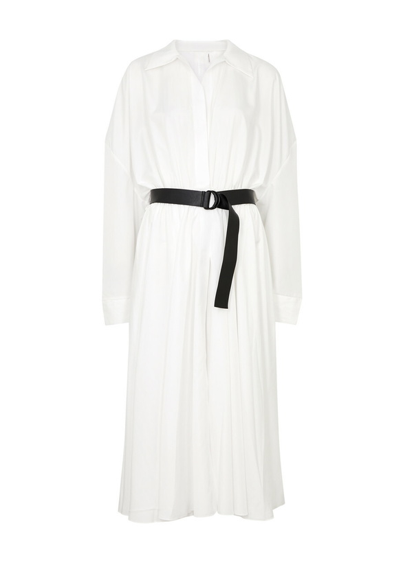 Photo: Norma Kamali Belted Matte Satin Shirt Dress White