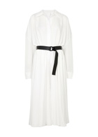 Norma Kamali Belted Matte Satin Shirt Dress White