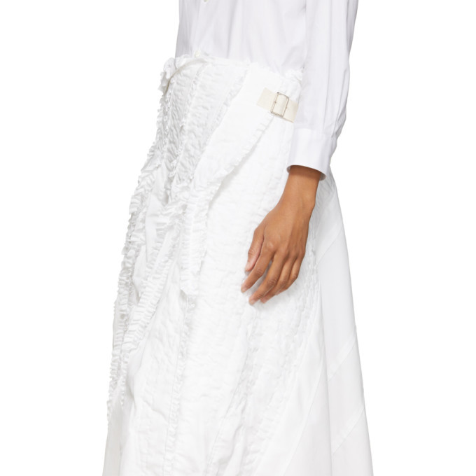 Tricot Comme des Garcons White Wool Frayed Edge Pleat Skirt