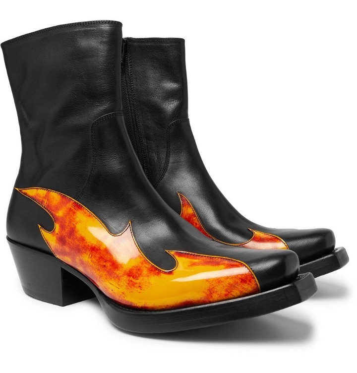 Photo: Vetements - Flame-Appliquéd Leather Boots - Black