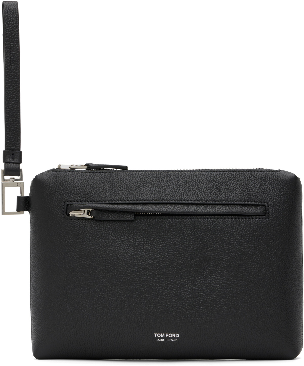 TOM FORD Black Grain Leather Wristlet Pouch