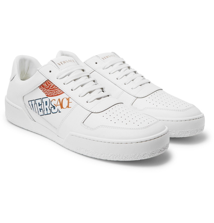 Photo: Versace - Heritage Logo-Print Leather Sneakers - White