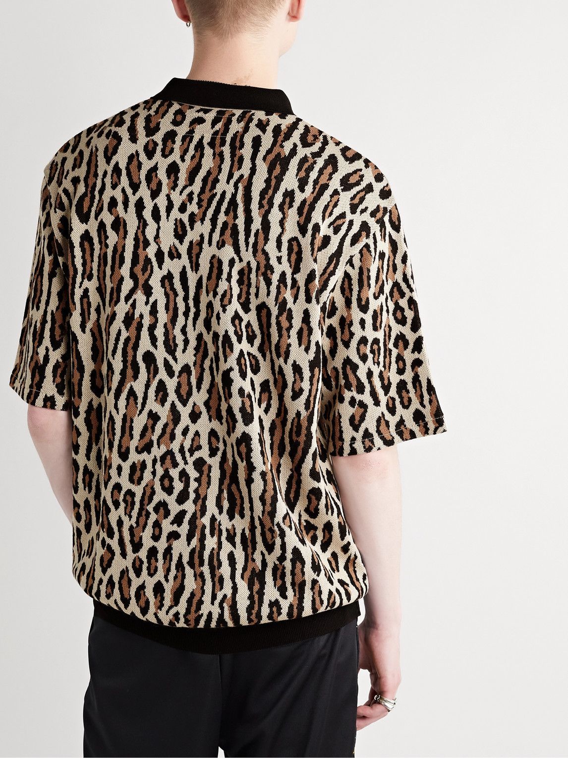 Wacko Maria - Leopard-Jacquard Cotton-Blend Polo Shirt - Neutrals