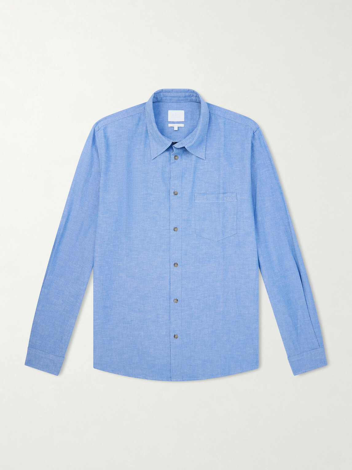A.P.C. - Harris Logo-Embroidered Cotton and Linen-Blend Shirt - Blue