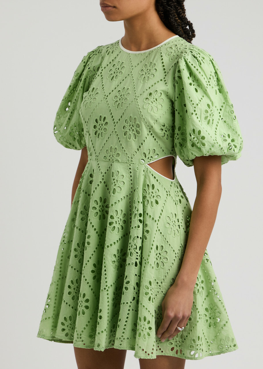 Kitri Coco Broderie Anglaise Cotton Mini Dress Light Green KITRI