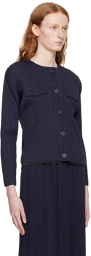 Pleats Please Issey Miyake Navy Buttoned Jacket