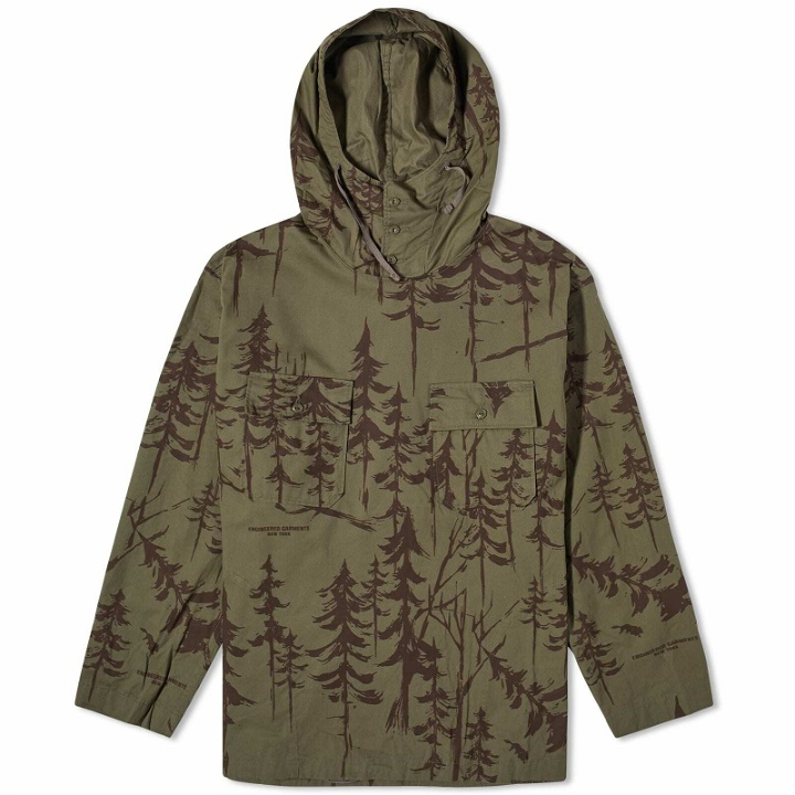 Photo: Engineered Garments Men's Cagoule Shirt in Olive Forest Print