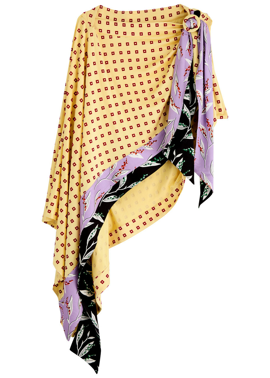 Rabanne Flocked Printed Cape-effect Satin top Multicoloured 1