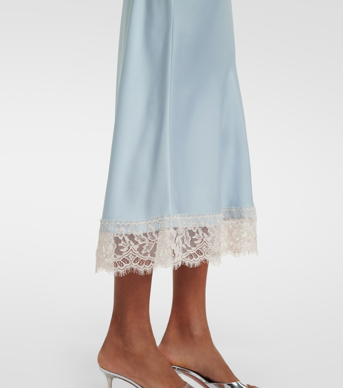 Faithfull Cydney lace-trimmed satin midi skirt