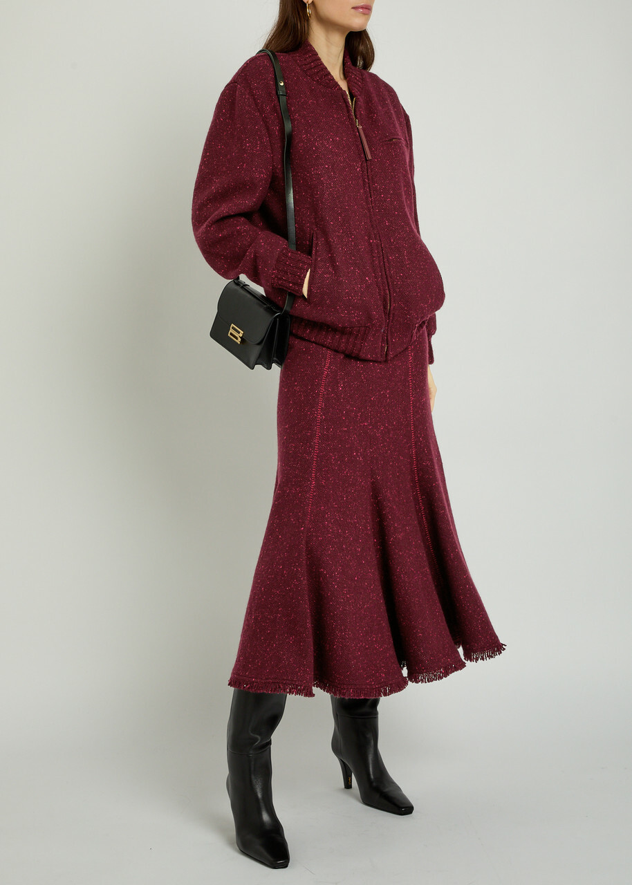 Gabriela Hearst Amy Speckled Wool and Cashmere-blend Midi Skirt Bordeaux