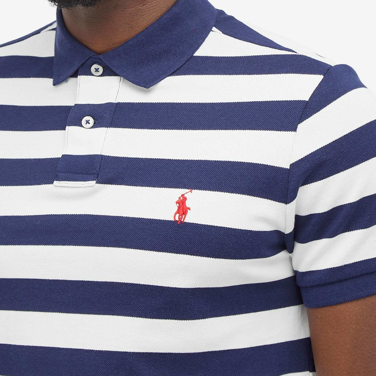 Polo Ralph Lauren Men's Stripe Polo in Deckwash White/Newport Navy