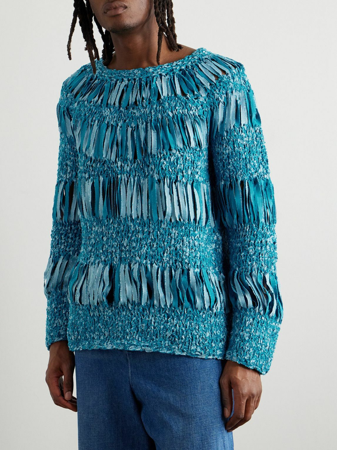 LOEWE - Paula's Ibiza Open-Knit Textured Cotton-Blend Sweater - Blue