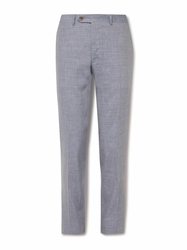 Photo: Canali - Kei Slim-Fit Linen and Wool-Blend Suit Trousers - Blue