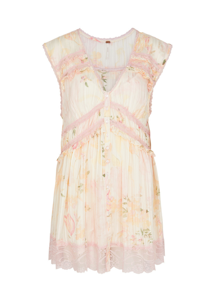 Free People Spring Fling Printed Chiffon Mini Dress Pink