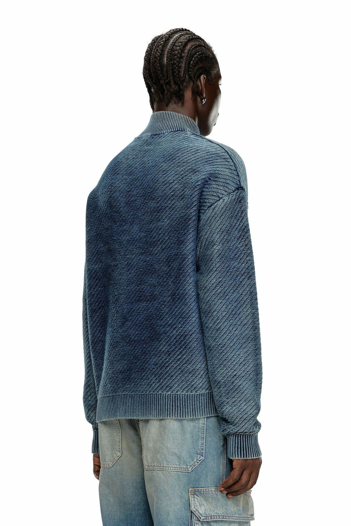 Diesel Denim-effect zip-up cardigan in cotton - Knitwear Mens in