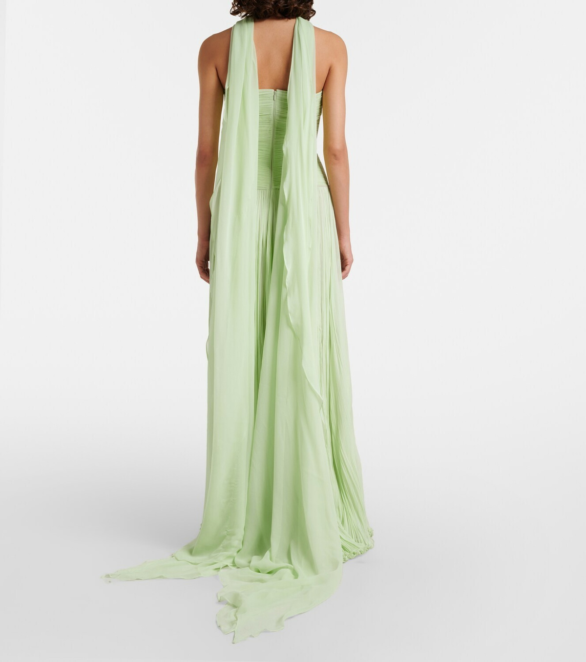 Marmar Halim Pleated scarf-detail silk georgette gown