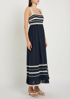 Rixo Malie Lace-trim Cotton-blend Midi Dress Navy