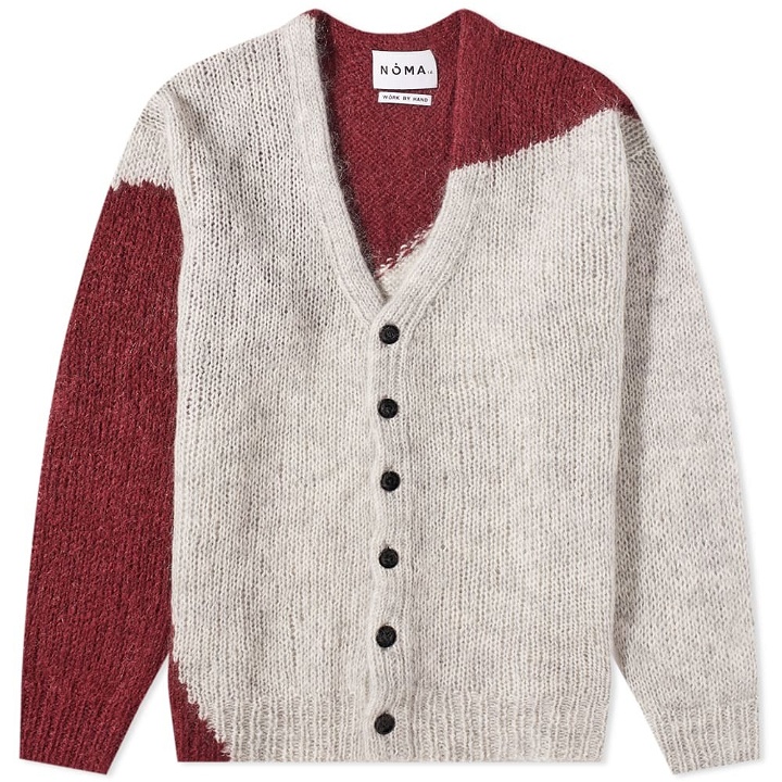Photo: Noma t.d. Men's Hand Knitted Mohair Cardigan in Grey/Burgundy