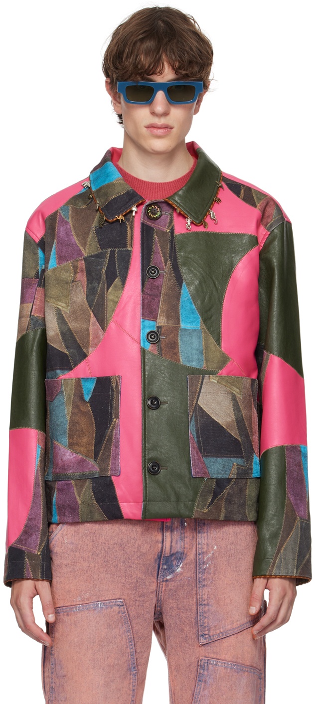 Andersson Bell Pink & Khaki Trompe L'Oeil Faux-Leather Jacket Andersson ...