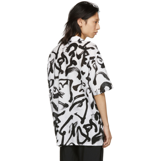 Kozaburo White and Black Caligracamo Boxy-Fit Shirt Kozaburo