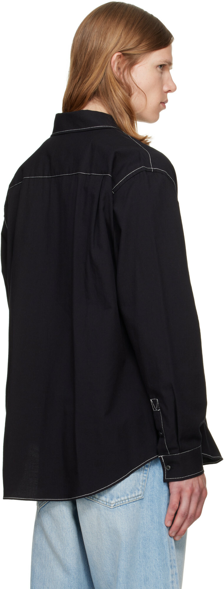 vowels Black Double Pocket Shirt
