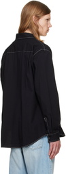 vowels Black Double Pocket Shirt