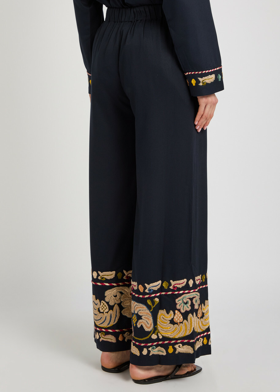 Bode Feather Runner Embroidered Cotton-blend Trousers Multicoloured 1