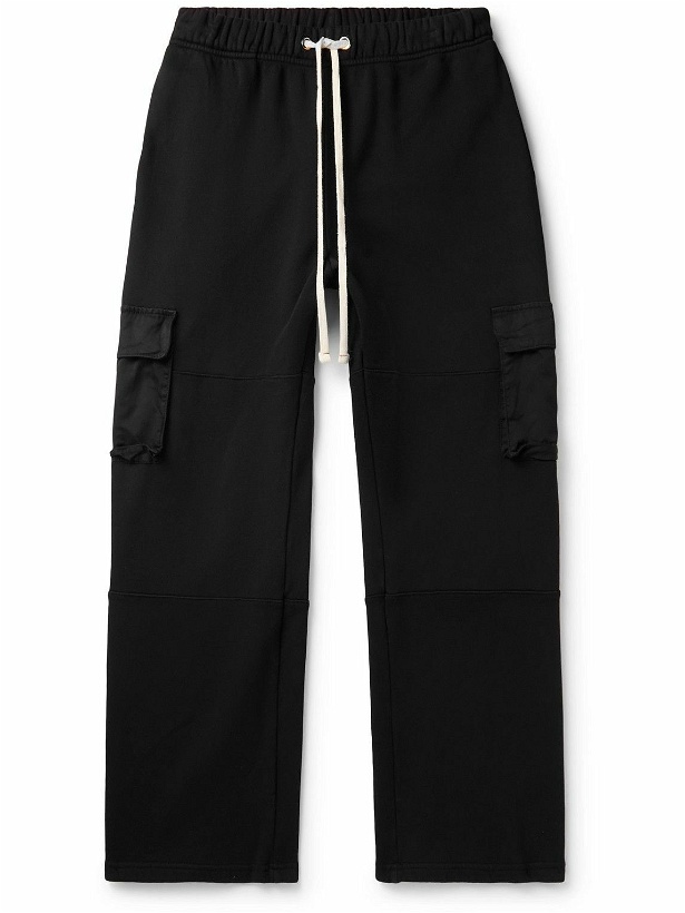 Photo: Les Tien - Straight-Leg Twill-Trimmed Cotton-Jersey Cargo Sweatpants - Black