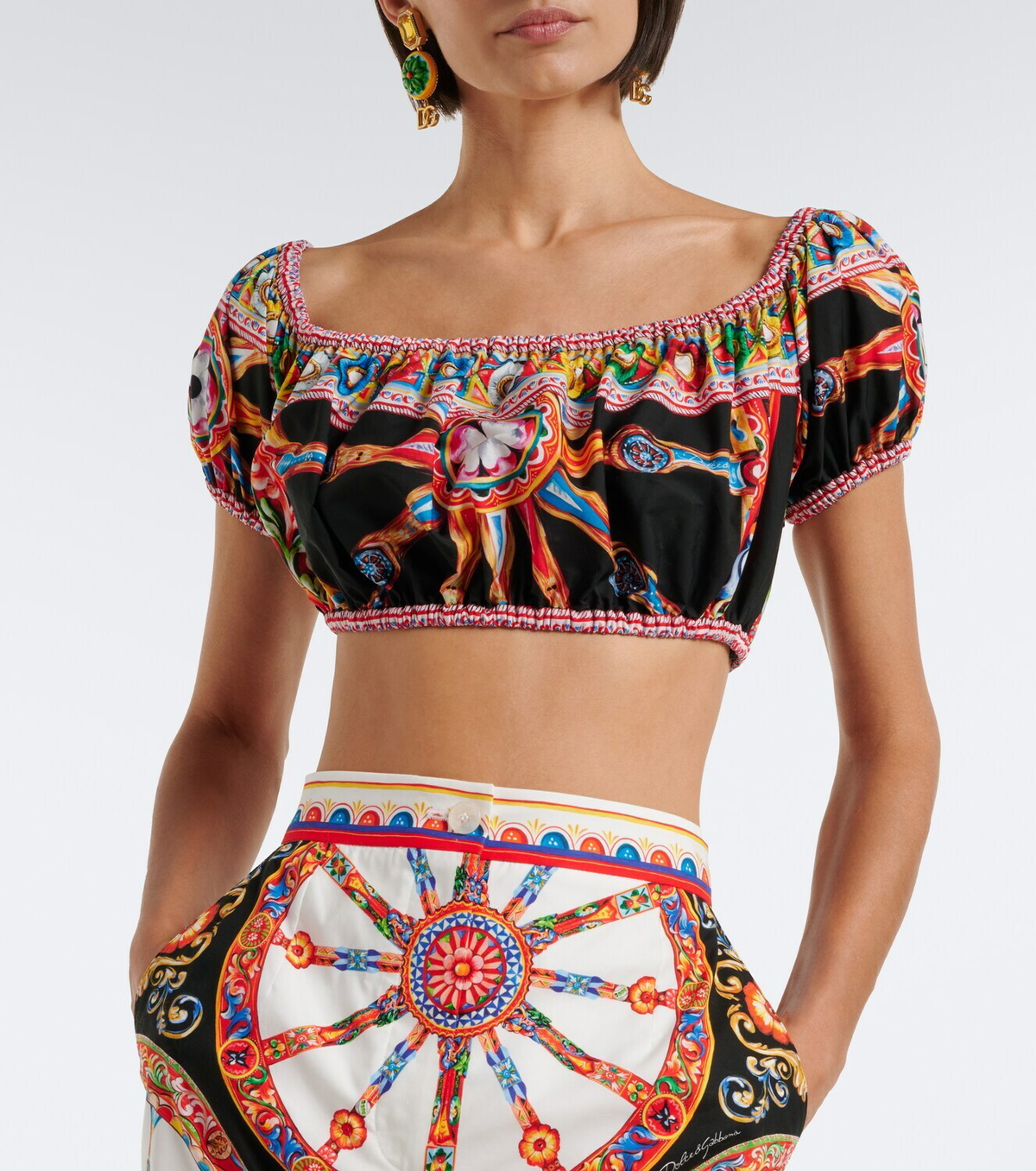 Dolce&Gabbana Printed off-shoulder cotton crop top
