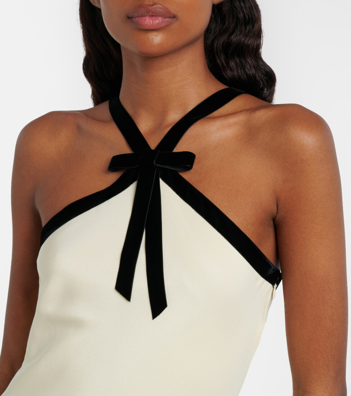 Rodarte Velvet-trimmed silk crêpe maxi dress