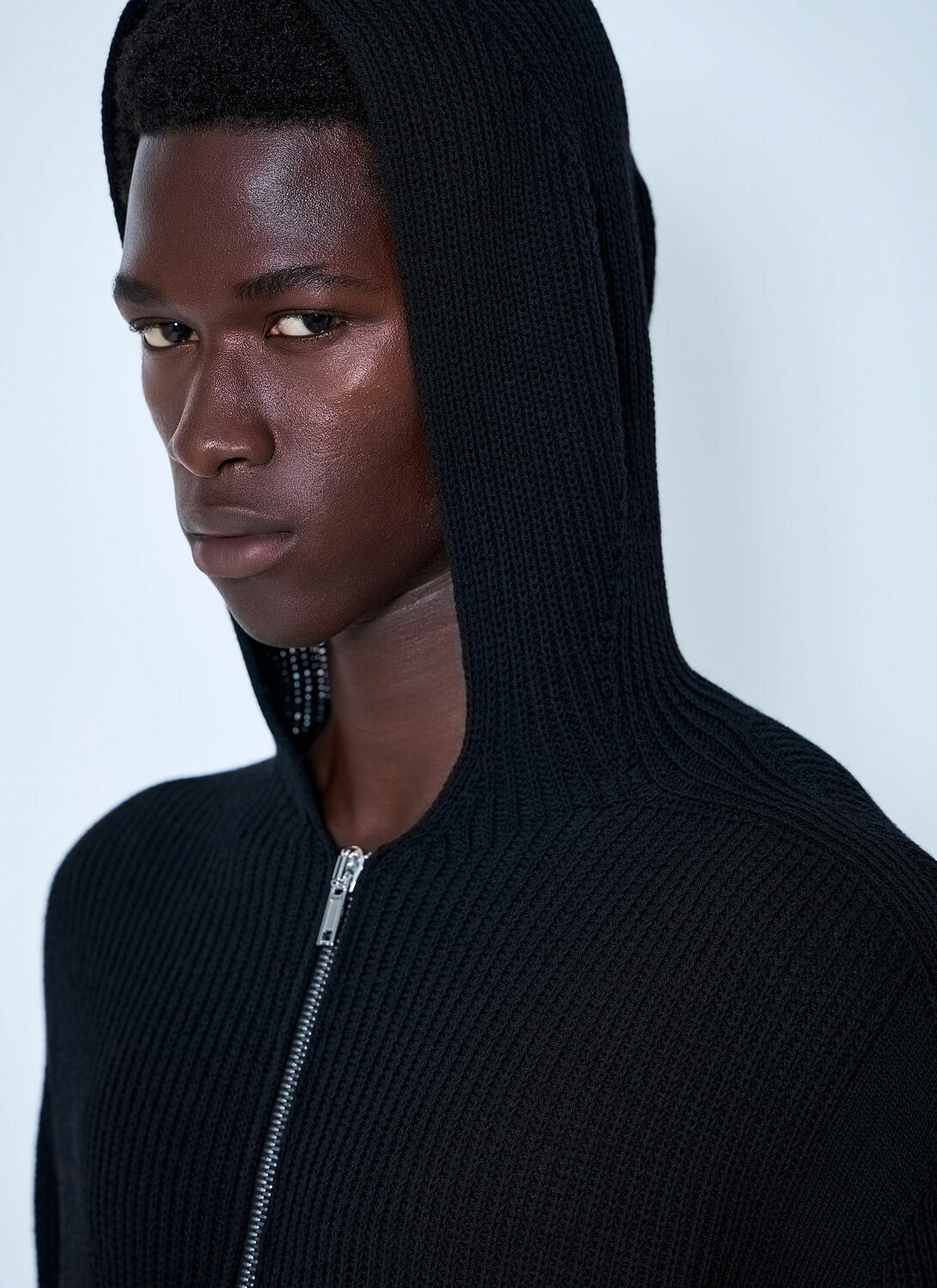 Rick Owens Ribbed Knit Zip Hoodie
