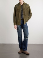 RRL - Buffalo West Studded Leather-Trimmed Denim Shirt - Brown