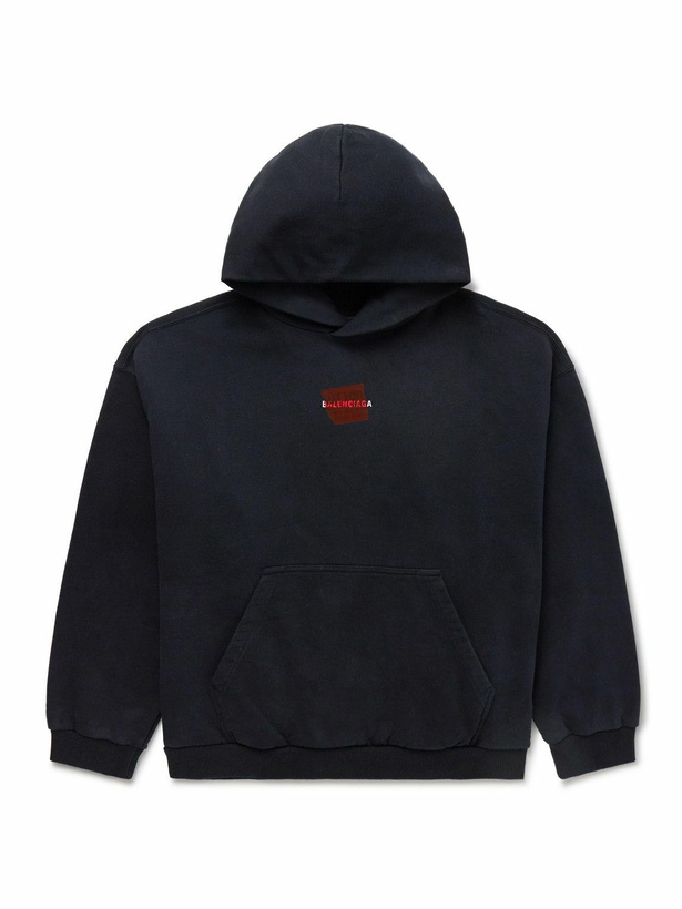 Photo: Balenciaga - Logo-Embroidered Cotton-Jersey Hoodie - Black