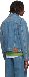 Valentino Blue Beaded Embroidery & Printed Edges Denim Jacket