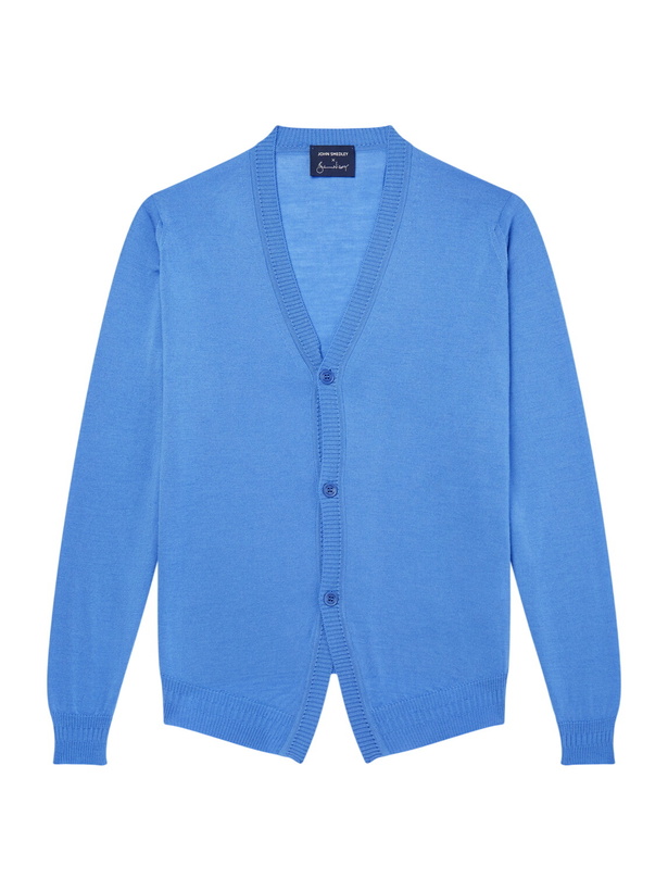 Photo: John Smedley - Bill Nighy Merino Wool Cardigan - Blue