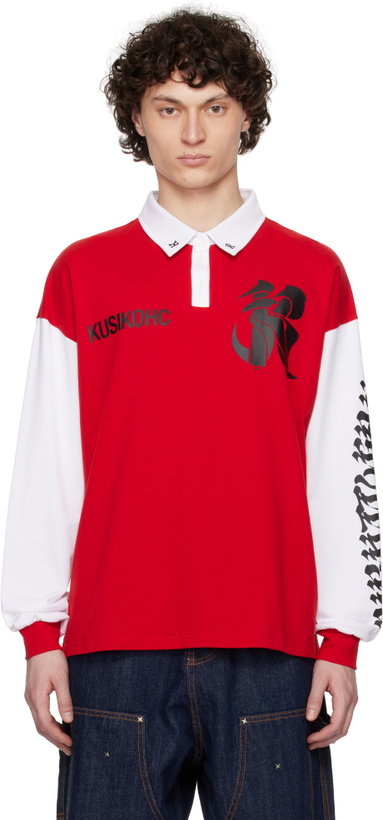 Photo: KUSIKOHC Red & White Rugby Long Sleeve Polo