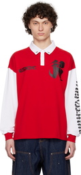 KUSIKOHC Red & White Rugby Long Sleeve Polo
