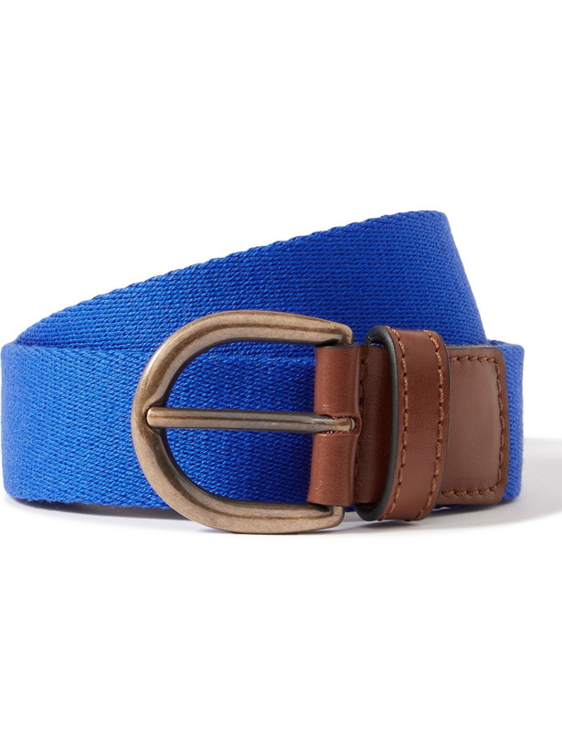 Photo: ANDERSON & SHEPPARD - Leather-Trimmed Canvas Belt - Blue