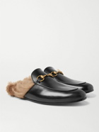 GUCCI - Princetown Horsebit Shearling-Lined Leather Backless Loafers - Black