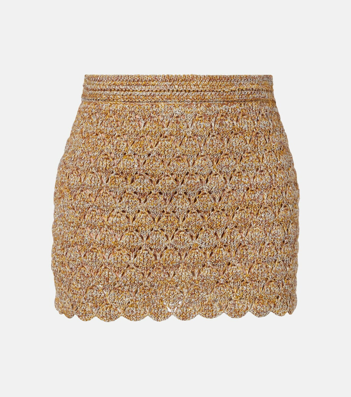 Valentino Open-knit linen-blend lamé miniskirt