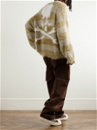 Mastermind World - Oversized Logo-Intarsia Striped Brushed-Knit Sweater - Brown