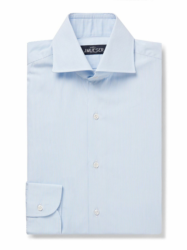 Photo: J. Mueser - Slim-Fit Cutaway-Collar Striped Cotton-Poplin Shirt - Blue