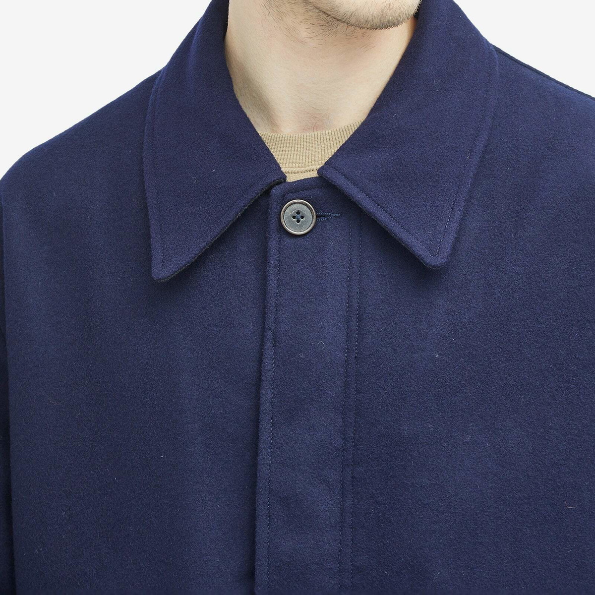 Universal Works Men's Melton Wool Account Coat in Navy