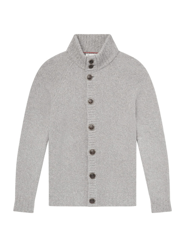 Photo: Brunello Cucinelli - Virgin Wool, Silk and Cotton-Blend Cardigan - Gray