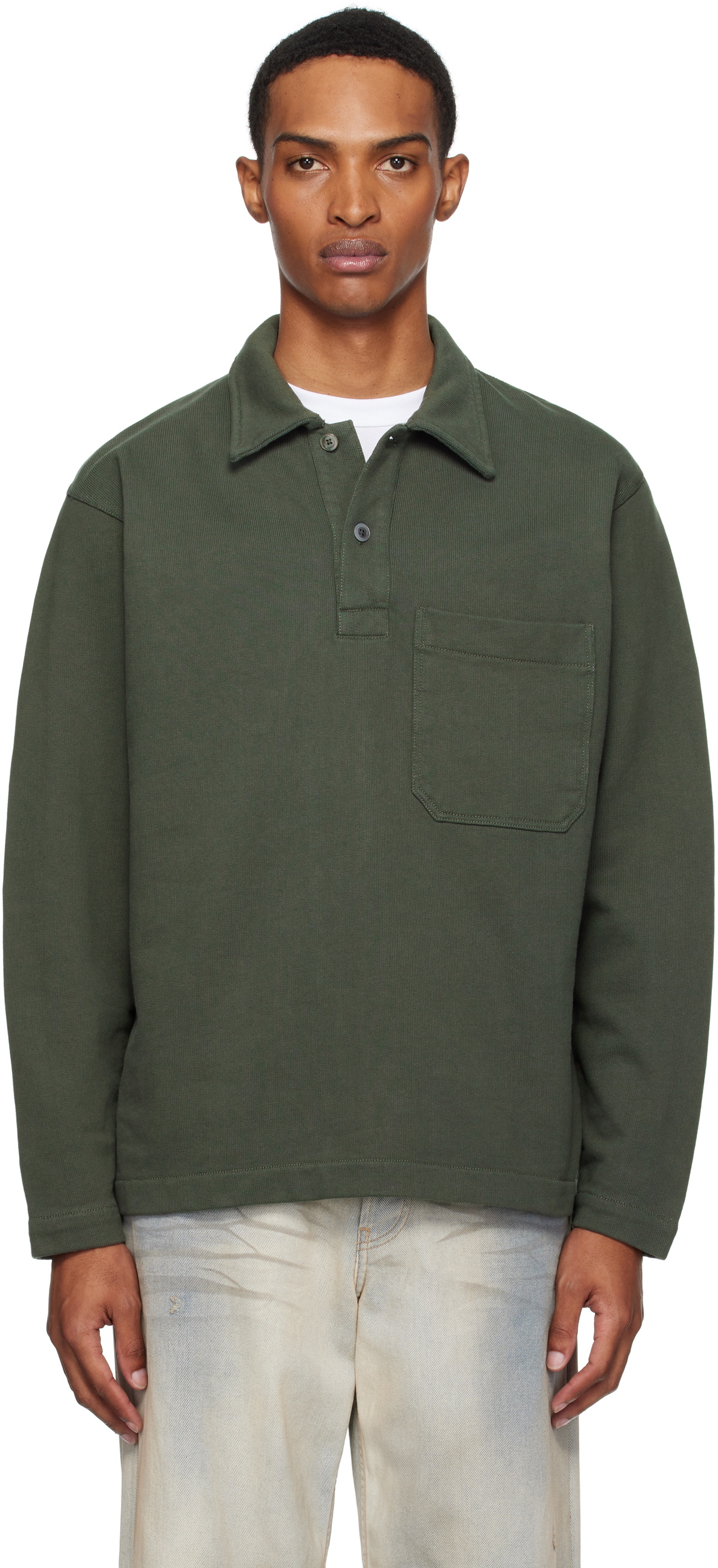 NORSE PROJECTS Green Fraser Relaxed Organic Loopback LS Polo Norse