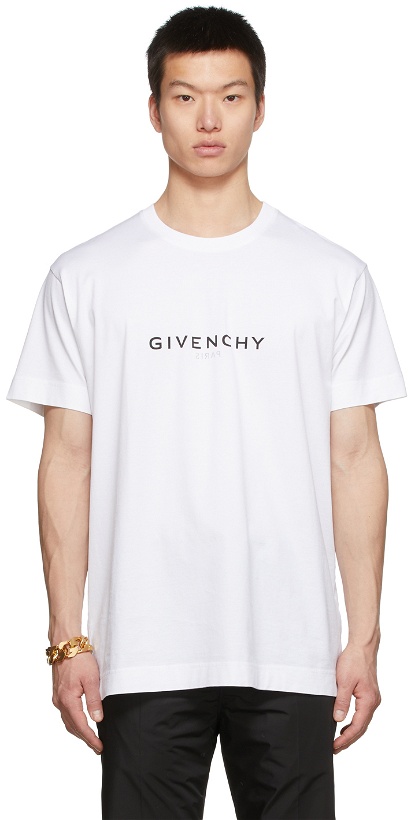 Photo: Givenchy White Reverse Logo Print T-Shirt