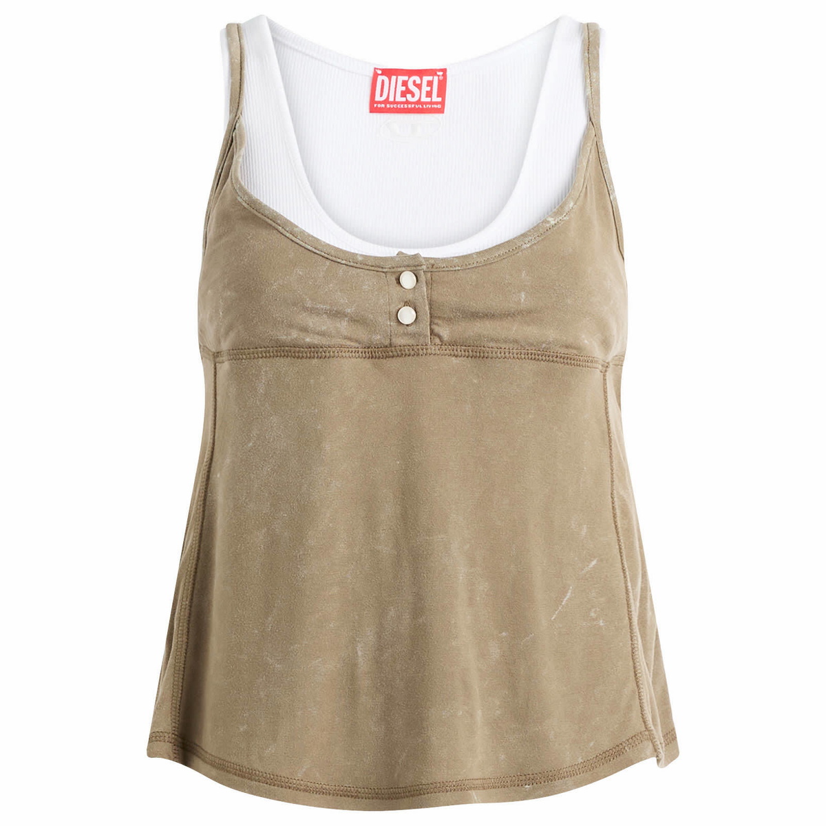 Diesel Women's T-Olisse Double Layer Cami Top in White/Khaki
