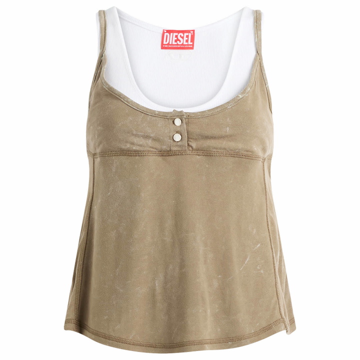 Photo: Diesel Women's T-Olisse Double Layer Cami Top in White/Khaki