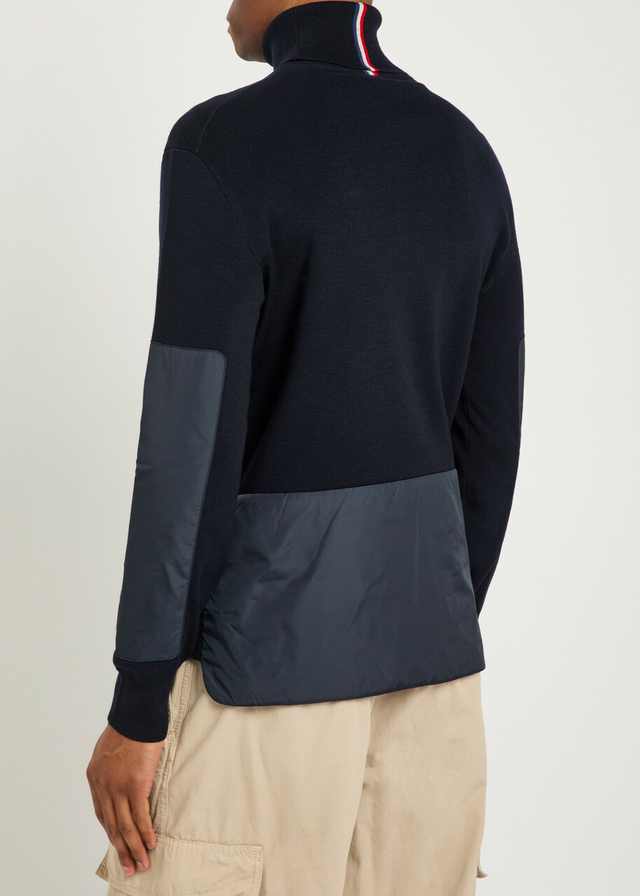 Moncler Grenoble Panelled Roll-neck Wool-blend Jumper Navy